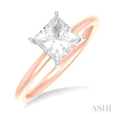 1/20 ctw Emerald Shape Round Cut Diamond Semi Mount Engagement Ring in 14K Rose and White Gold